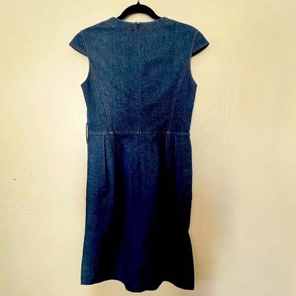 Vintage Denim Dress Size 8 60s 70s Ribbon Bow Around Chest Sparkle in Fabric - Picture 6 of 15